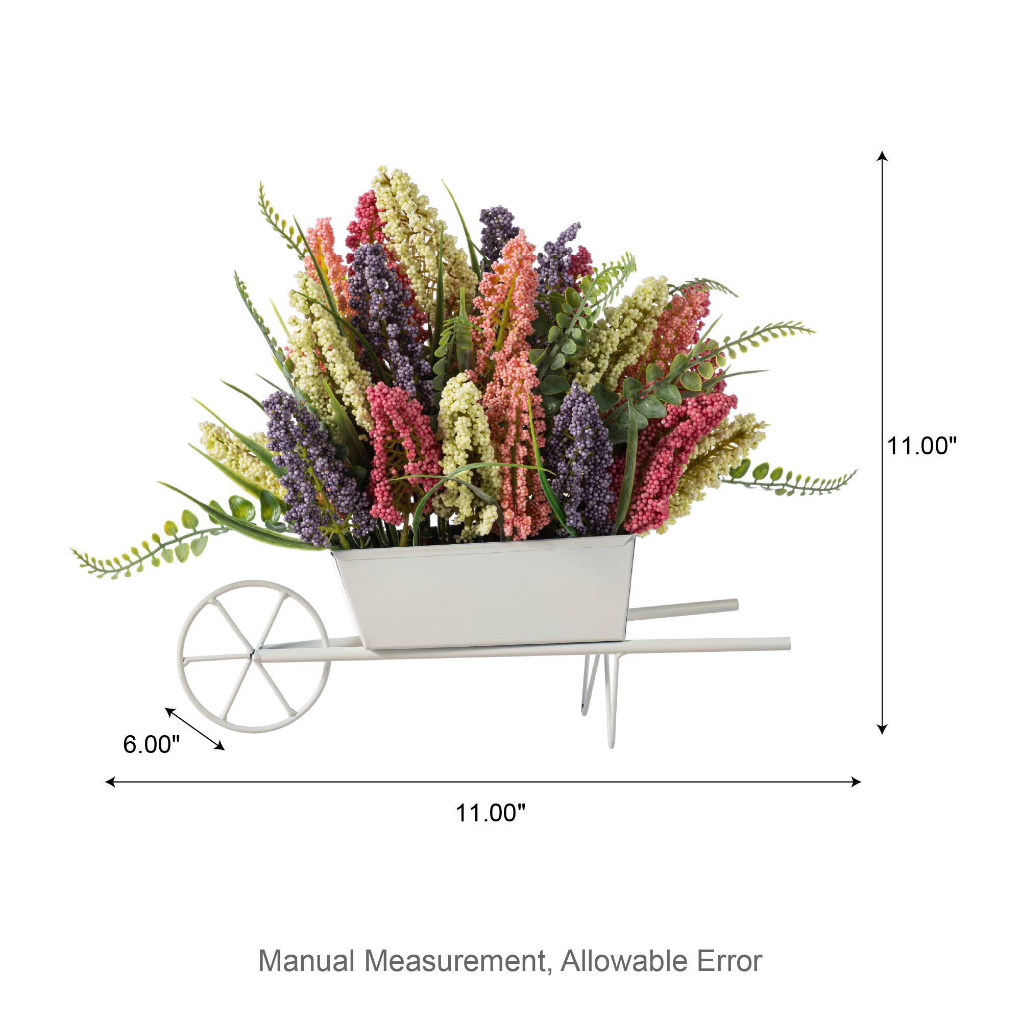 Glitzhome® 11" Pink, Purple & Yellow Mixed Heather Cart Centerpiece